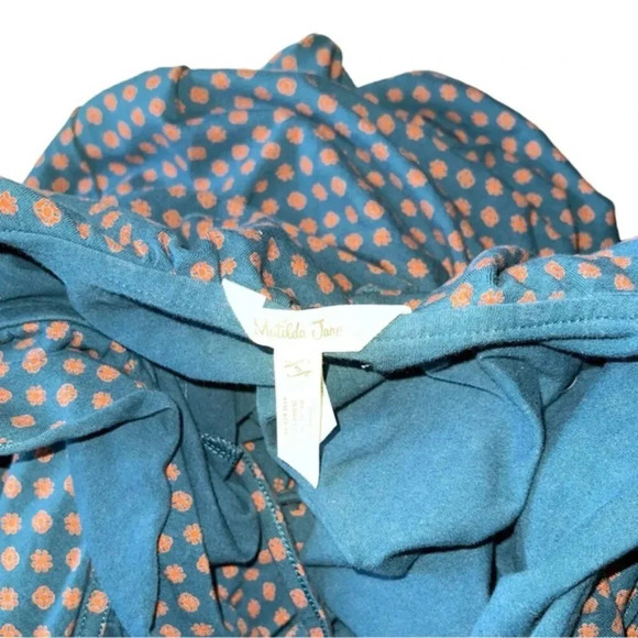 Reunion Wrap Dress Matilda Jane Sz S Teal Orange Asymmetrical Ruffle Hem… - Picture 3 of 6